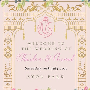 Peach and Pink Hindu Wedding Welcome Sign image 2