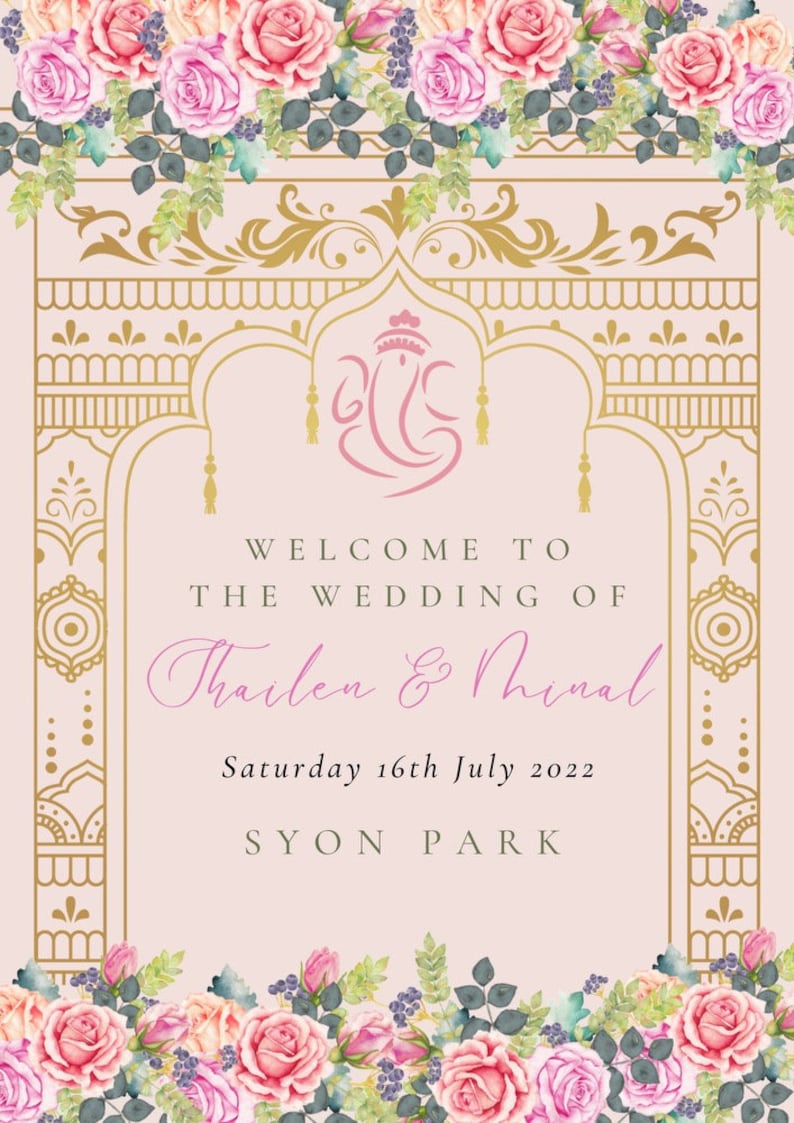 Peach and Pink Hindu Wedding Welcome Sign image 2