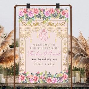 Peach and Pink Hindu Wedding Welcome Sign image 1