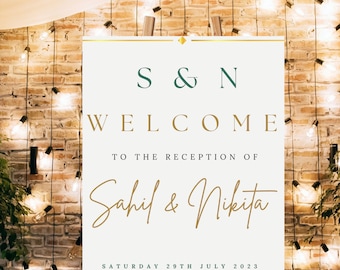 Green & Gold Wedding Reception Welcome Sign