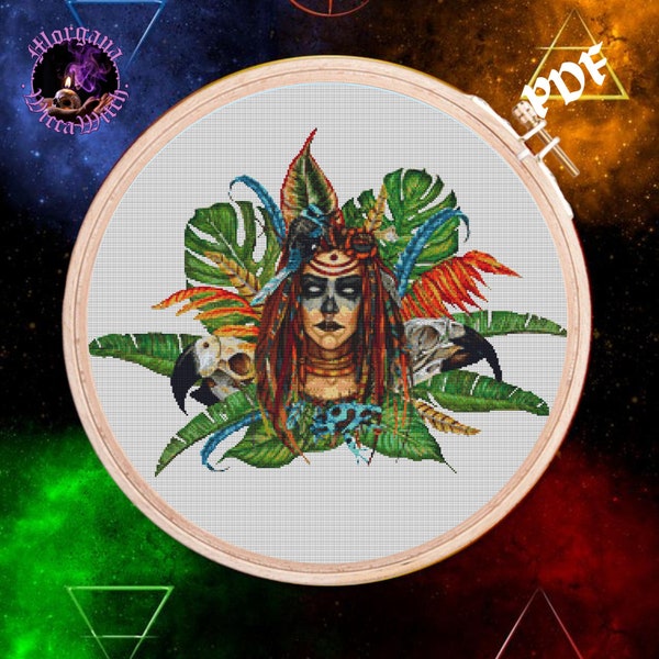 Voodoo Wicca Witch,Pagan Cross Stitch,Wiccan Altar
