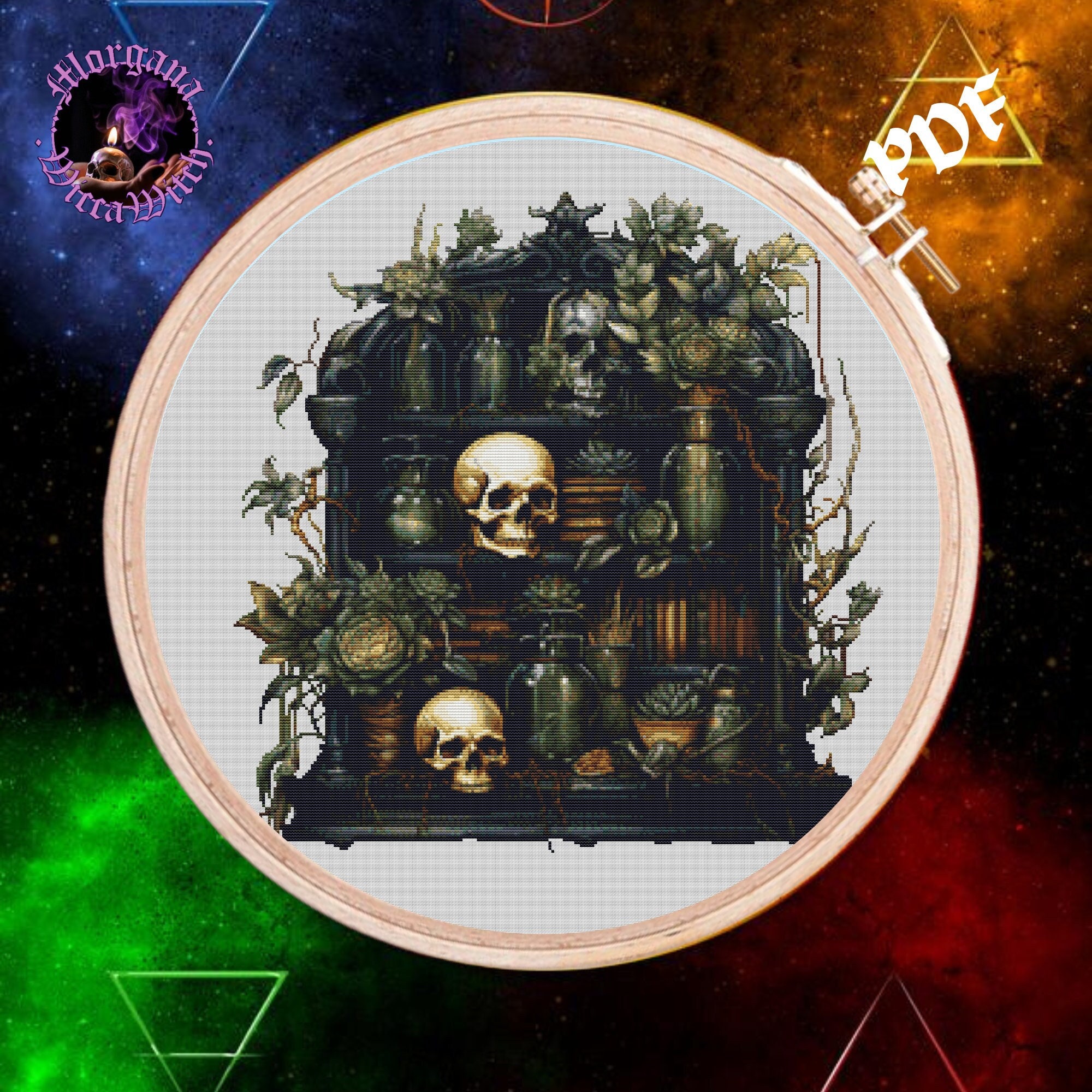 Vintage Alchemistische Zusammensetzung, Wicca Kreuzstich, heidnische Stickerei