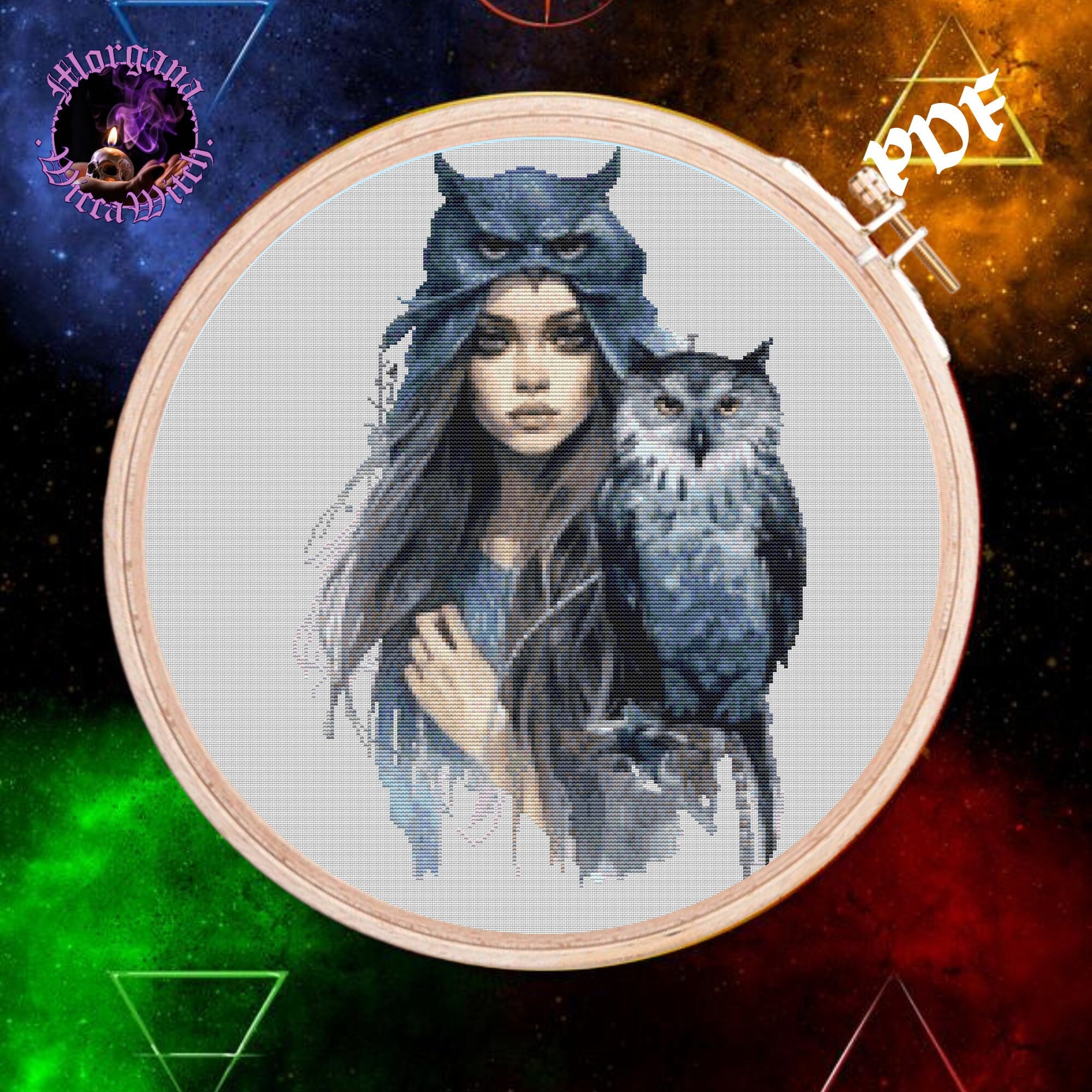 Forest Witch & Owl Cross Stitch Pattern: Pagan Wiccan Altar (PDF)
