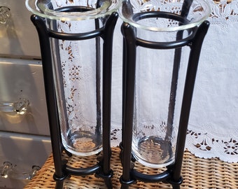 Set of 2 Iron & Glass Pottery Barn Flower Vases