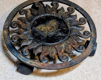 Cast Iron Sun Planter Rolling Stand
