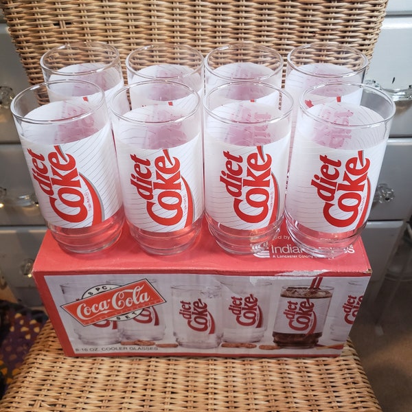 Set of 8 1992 Authentic Diet Coke Glasses in Original Box