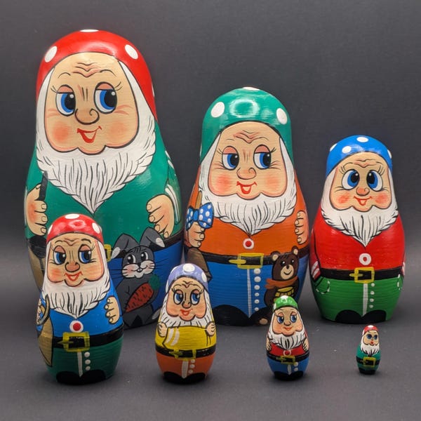 Set of 7 Wooden Nesting Gnomes