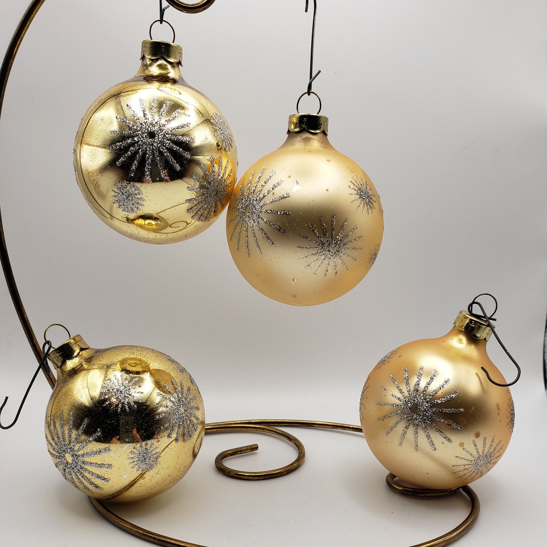 Vintage Set of 4 Rauch Gold Glass Christmas Tree Ornaments Etsy