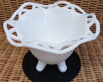 Imperial Glass White Milk Glass Diamond Cut Footed Bowl