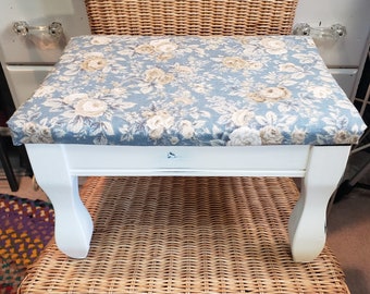 Painted Foot Stool/Ottoman w/Rose Floral Fabric Covering