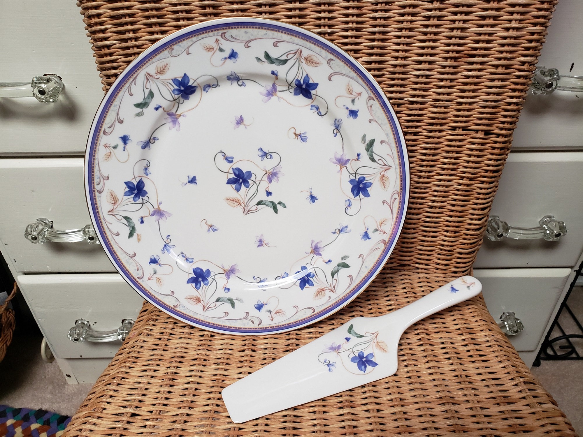 Vintage Andrea by Sadek Blue Flower/vine Cake Plate/server in Etsy