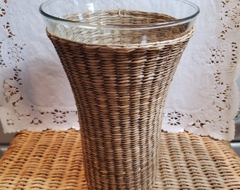 Glass Flower Vase w/Woven Sea Grass Basket Liner