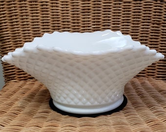 Westmoreland White Milk Glass Diamond Cut Flared & Wavy Bowl