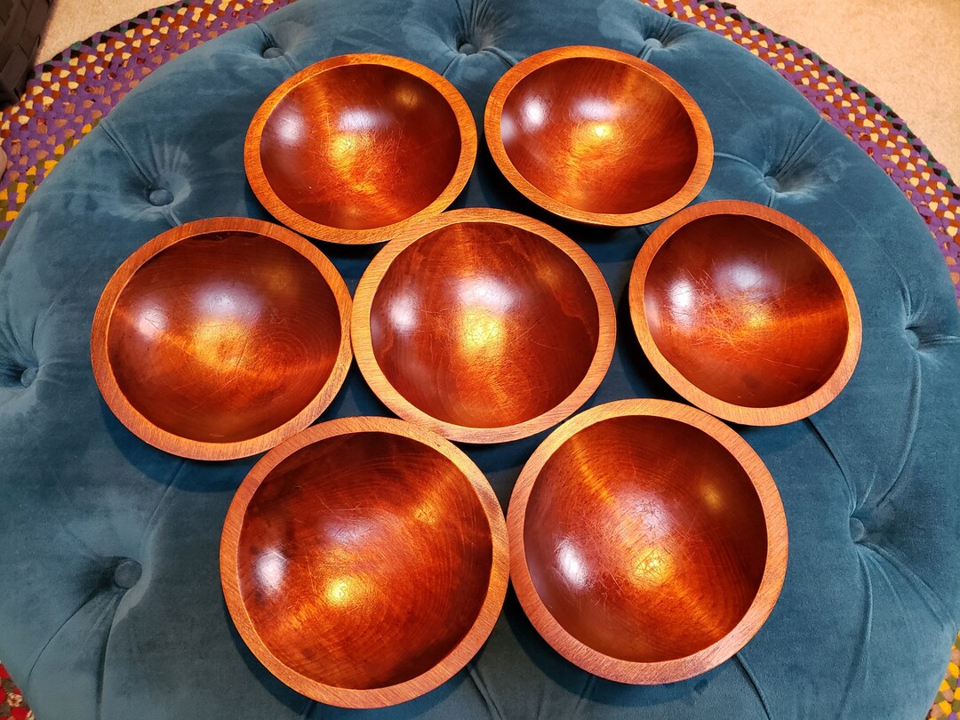 Set of 7 Vintage Canada Wooden Salad Bowls Etsy