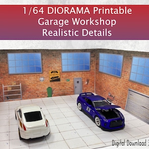 1/64 Diorama Garage Workshop, Diorama Drucke, Diorama Modell Mechaniker, perfekte Szene für Autos, Digitaldruck, aktualisierte neue Version