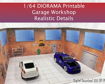 1/64 Diorama Garage Workshop, Diorama Prints, Diorama Model Mechanic, Scène parfaite pour les voitures, Impression numérique, Nouvelle version mise à jour