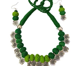 Handmade Indian ethnic oxidised silver charms decoration jute festive eco friendly jewellery set