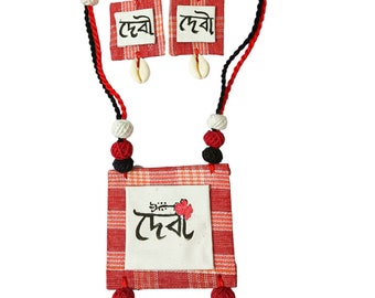 Handmade Indian ethnic handpainted pendant Goddess theme decoration festive eco friendly jewellery set