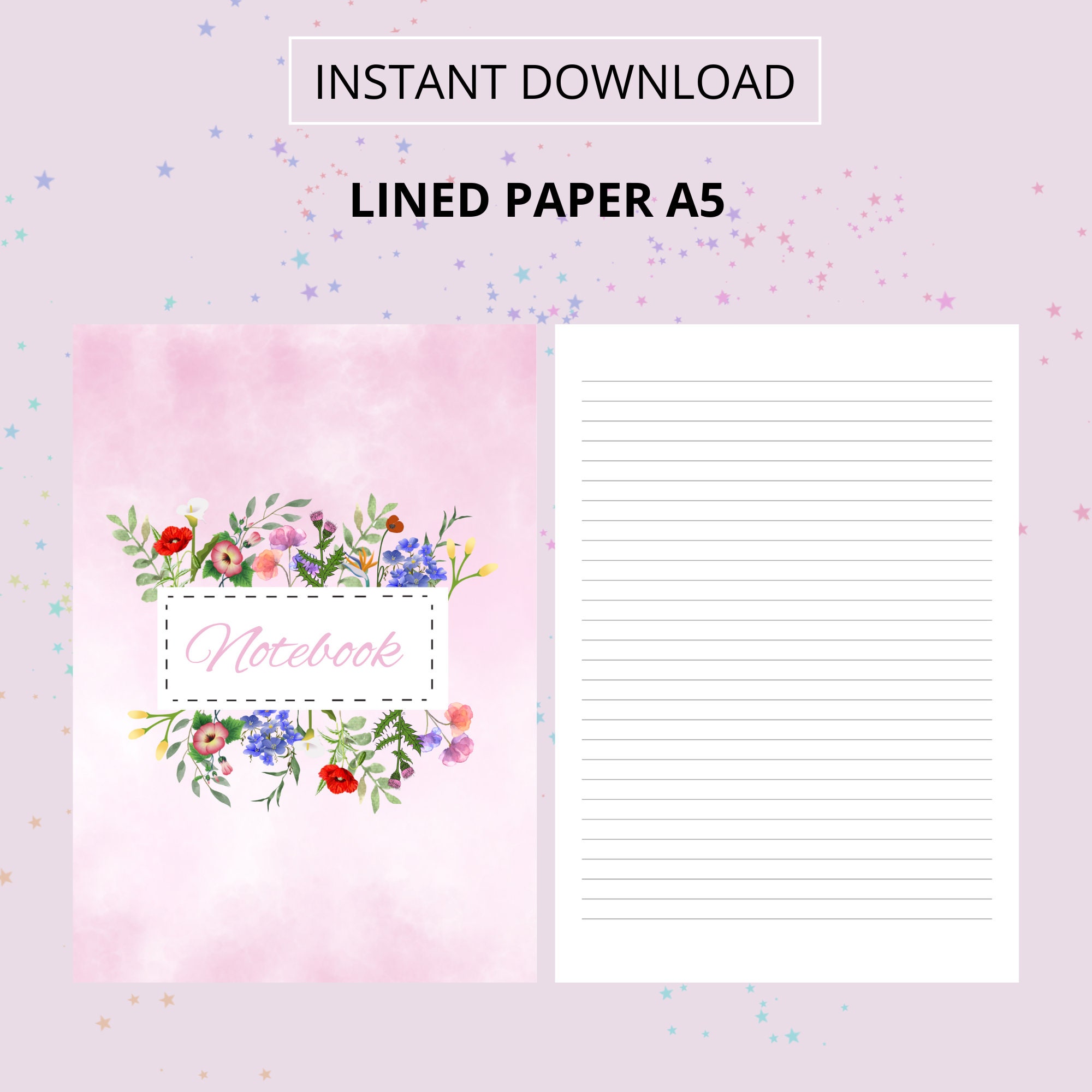 Notebook With Lined Paper/ Printable Notebook/ Notebook/ Lined Paper - Etsy