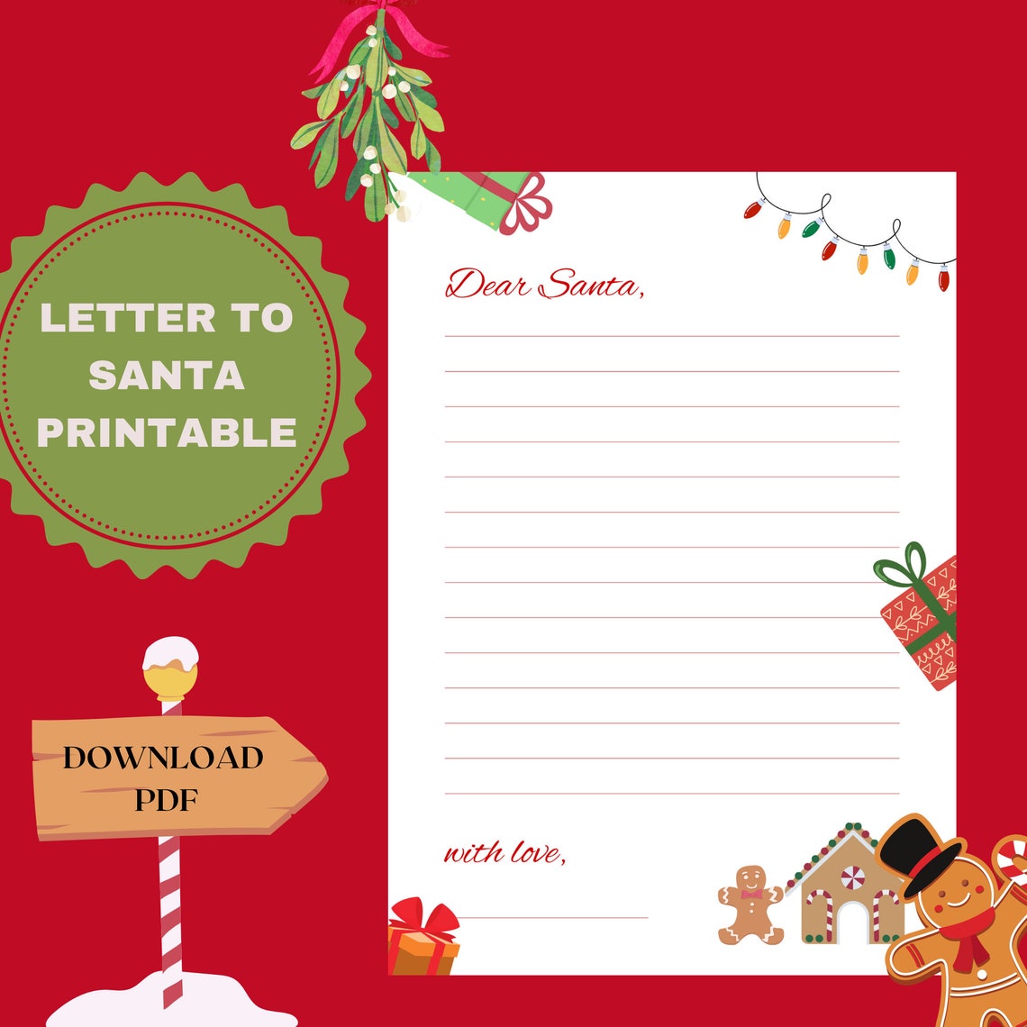 Letter to Santa PRINTABLE / Kids Letter to Santa / Santa Letter