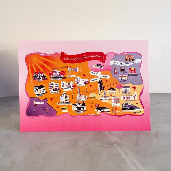 Elvira Slate 1940s Detective Map Greeting Card: Vintage Glamour