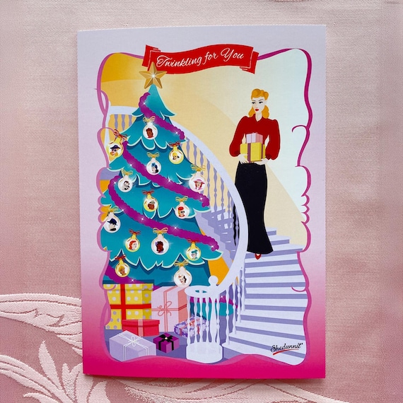 Christmas themed 'Twinkling for You' Greeting Card: Vintage Style Blank Notecard