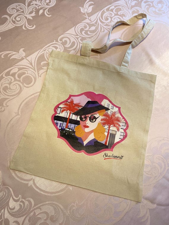 1940s Detective Cotton Tote Bag: Elvira Slate Vintage Design