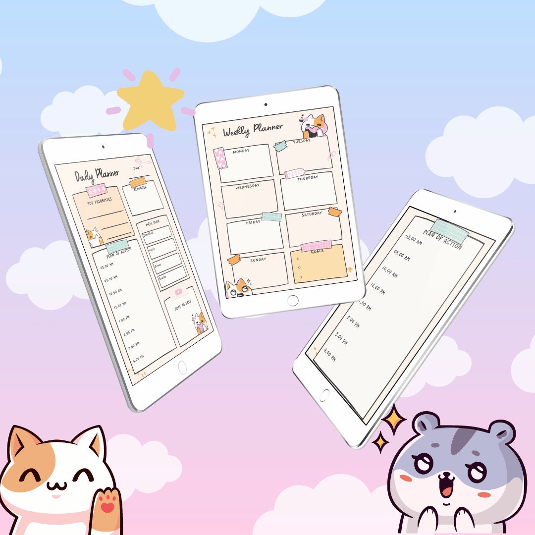 Kawaii Digital Planner Daily and Weekly for Ipad, Desktop, Printables