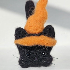 Black Felted Cat with Witch Hat