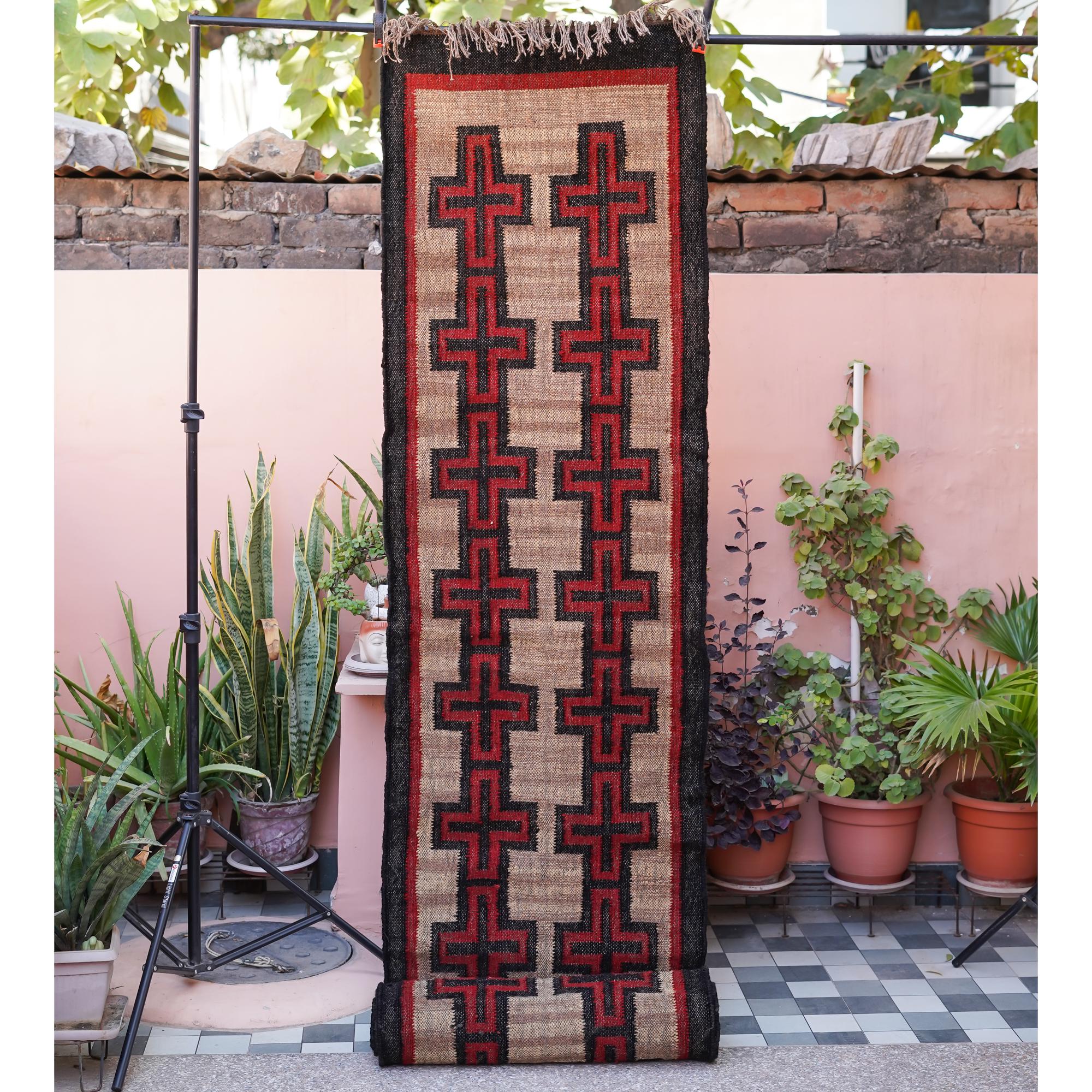 Wool Jute Runner Rug- Geometric Pattern Kilim Rug, Handmade Kitchen ...