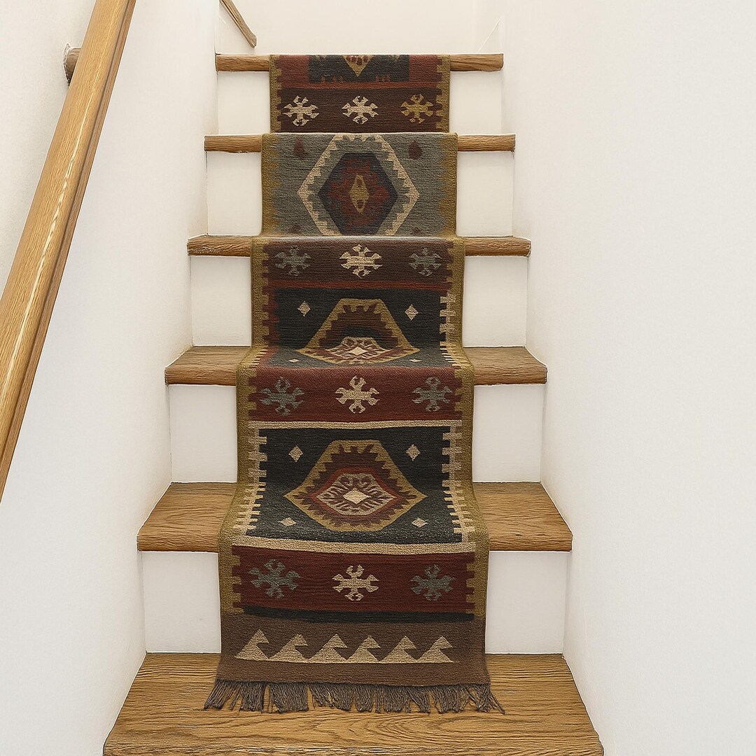 Stair Runner Natural Fiber Wool Jute Kilim Rug Handwoven Vintage Indoor ...