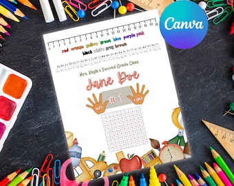 Cubierta de carpeta primaria - Ayudante de trabajo de clase - EDITABLE - CANVA - Nombre - Alfabeto - Gráfico numérico - Colores - Línea numérica