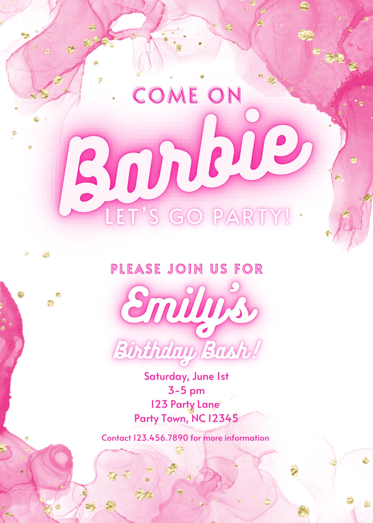 BARBIE Birthday Invitation Template - CANVA -lets Go Party - Pink ...
