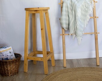 Rustic Vintage Wooden Bar Stool, Natural Wood Decoration Bar Chair for Living Room, Kitchen, Bedroom, Cafe, Restaurant, Pub