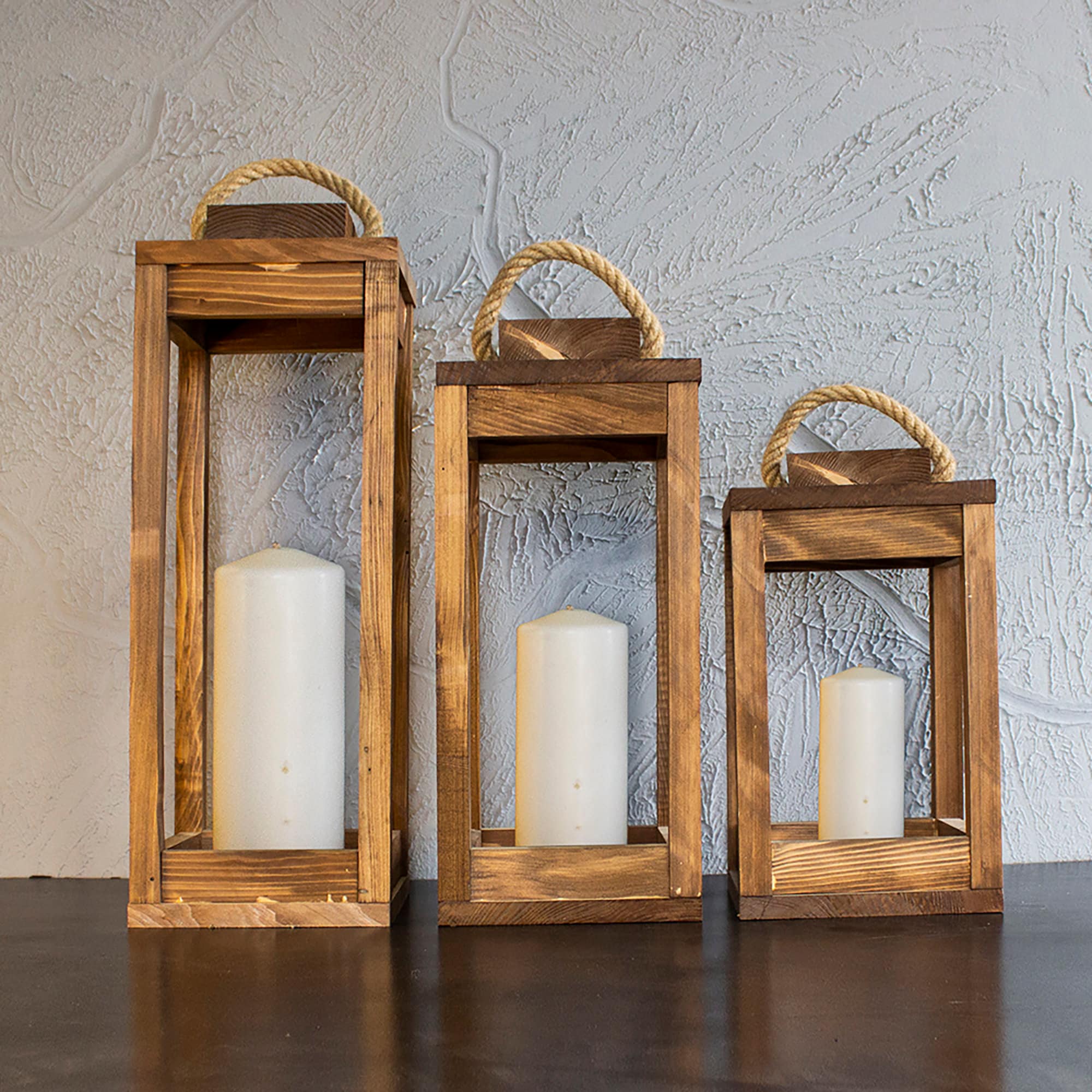 Triple Wooden Lantern Candle Holder Etsy