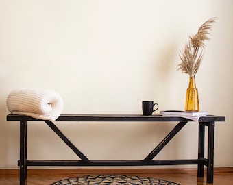 Rustic Wooden Bench Natural Wood Bench Wooden Black Bench Indoor Dining Bench Wood