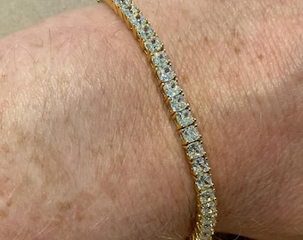 Lab Created Diamond Princess Cut Tennis Bracelet: 18k Gold Plated Sterling Silver, 11.71 Carat 6 Inch, 3mm Diamonds