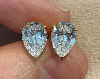 4.0 Carat Pear Cut Lab Diamond Earrings: 18k Gold Plated Sterling Silver