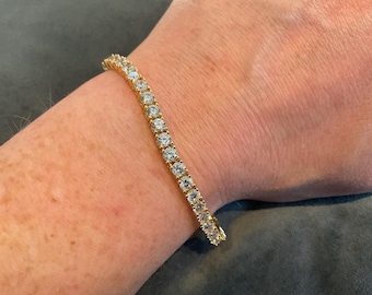 19.87 Carat Lab Created Diamond Tennis Bracelet: Gold Plated Sterling Silver 925 7.5 Inch