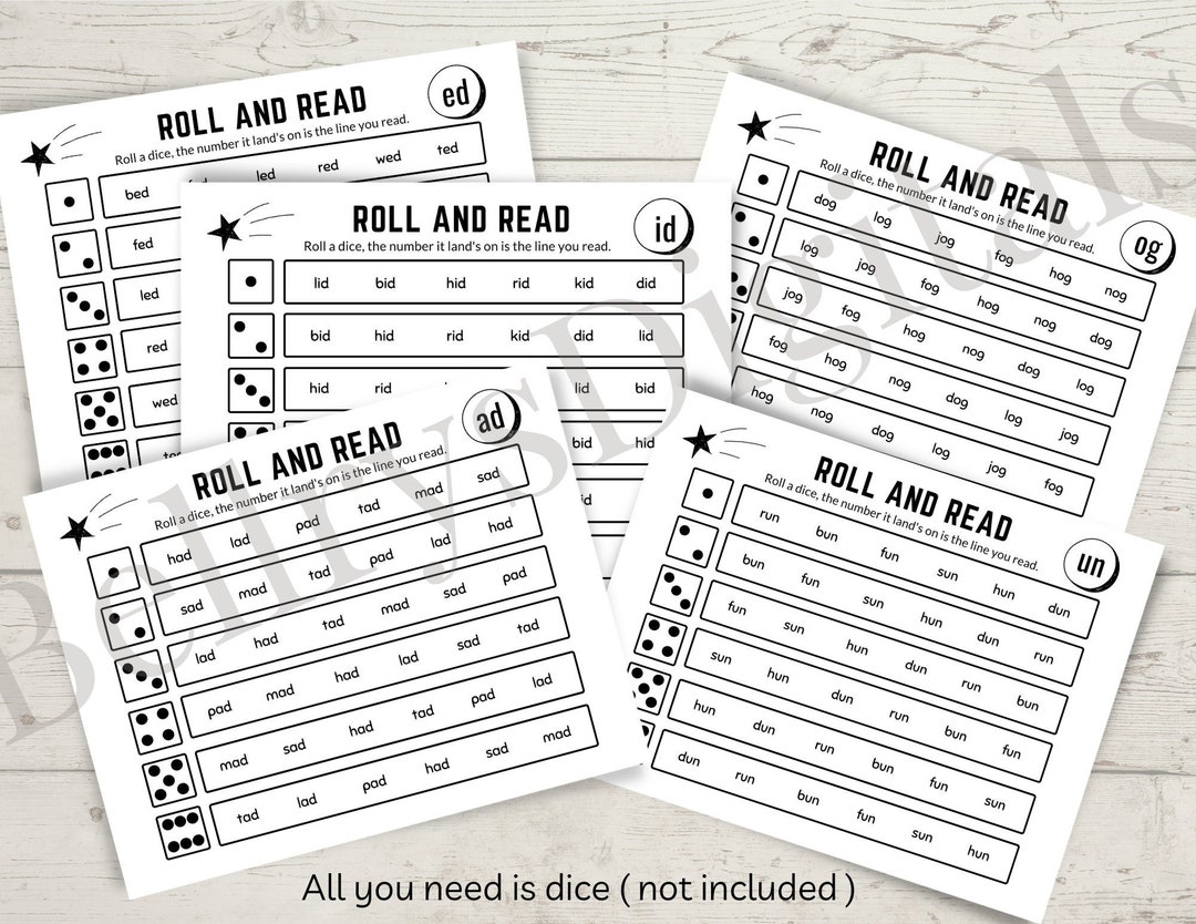 25 Printable Short Vowel Word Family Endings Roll and Read Worksheet ...