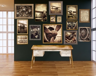 Vintage Aviation Wall Art Prints - Set of 40 Digital Prints for Gallery Wall - Earthy Tones - Mix & Match for Eclectic Home Decor