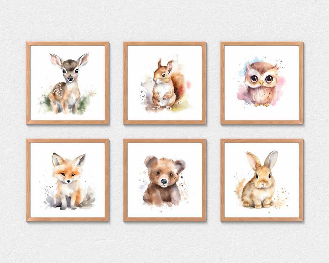 Set of 6 Watercolor Baby Woodland Animals Digital Prints for Nursery ...