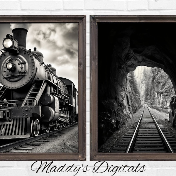 Zug-Kunst - Zeigen Sie Ihren außergewöhnlichen Geschmack mit einem HD-Vintage-Zug-Set von zwei an. Hochskalierte Bilder im PNG- und JPEG-Format