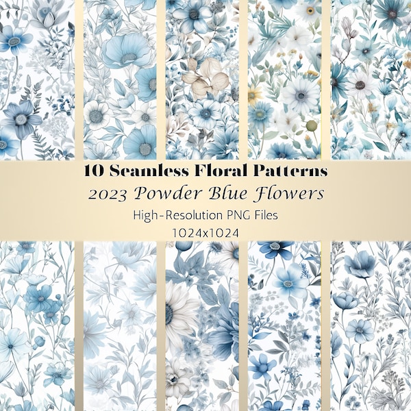 2023 Trending Blue Color Palette Seamless Digital Prints - Arts and Crafts Projects,  Floral Patterns in Printable Paper & Backgrounds