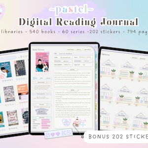 Diario di lettura digitale pastello - Recensione di libri pastello, diario di lettura carino, diario degli amanti dei libri, tracker di lettura, registro di lettura, tracker di libri
