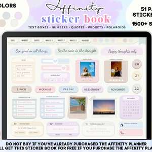 May include: A digital screen displaying a sticker book with 51 pages and 1500+ stickers. The sticker book features text boxes, numbers, quotes, widgets, and polaroids. The screen is surrounded by a rainbow-colored background with stars.