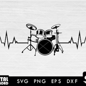 Heartbeat drum set SVG, Drummer SVG, Drummer Png, Drummer Silhouette, Drum svg, musician svg, cut file, dxf for music band lovers