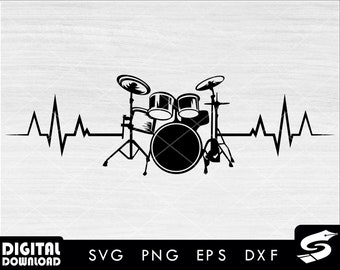 Heartbeat drum set SVG, Drummer SVG, Drummer Png, Drummer Silhouette, Drum svg, musician svg, cut file, dxf for music band lovers