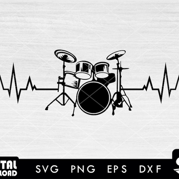 Heartbeat drum set SVG, Drummer SVG, Drummer Png, Drummer Silhouette, Drum svg, musician svg, cut file, dxf for music band lovers