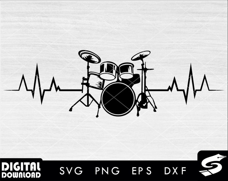Heartbeat Drum Set SVG, Drummer SVG, Drummer Png, Drummer Silhouette